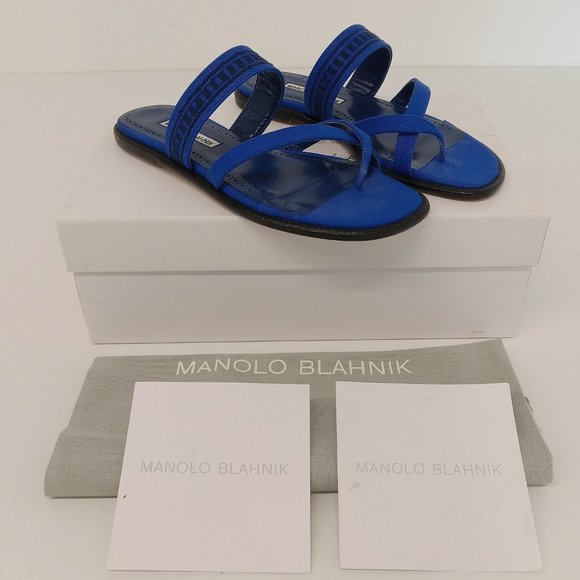 Manolo Blahnik Susade Women's Cotton Blue Sandals EU36/US6 - Picture 1 of 11